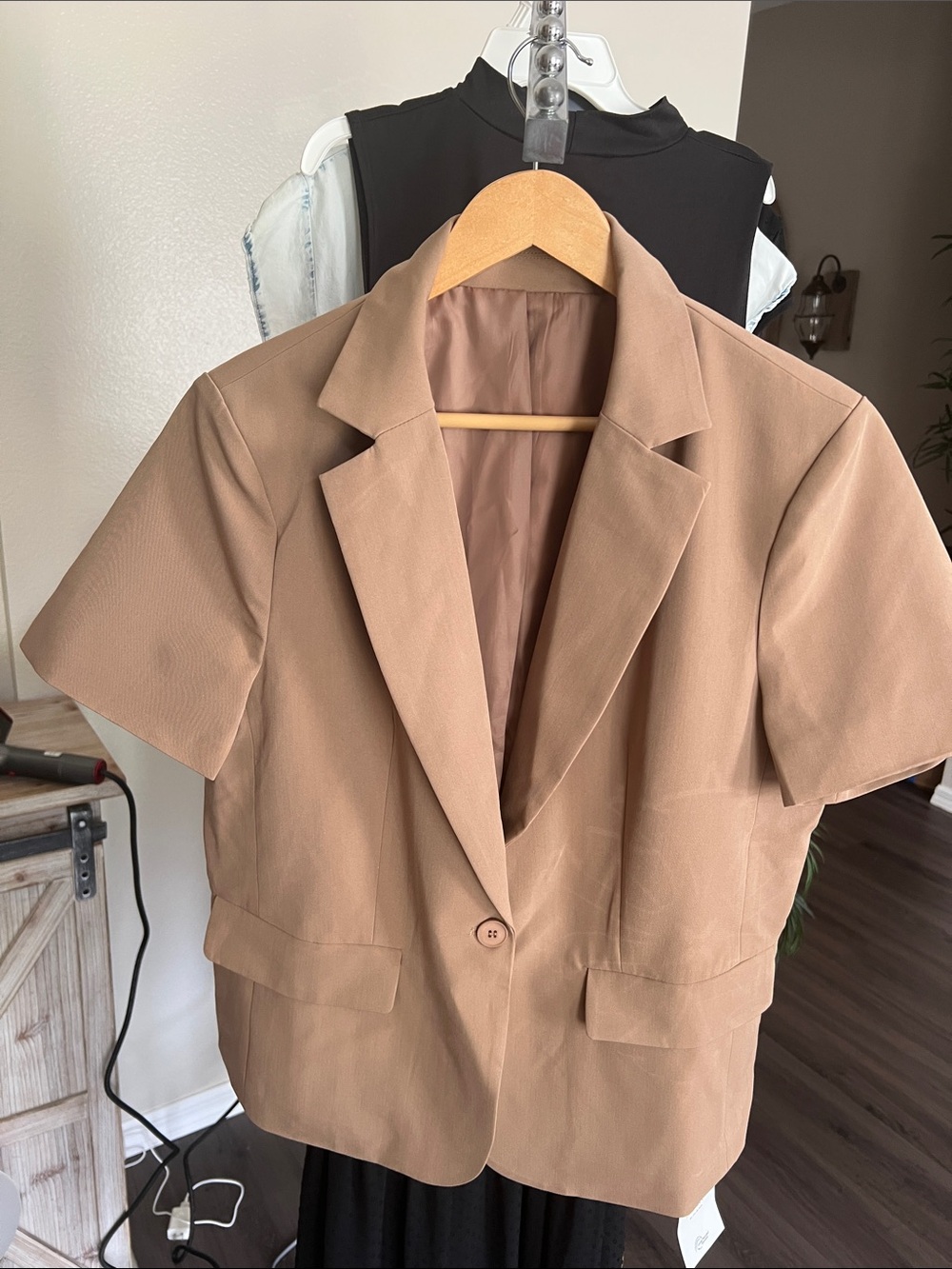 Women's Short Sleeve Blazer in Light Brown - Versatile Work Jacket